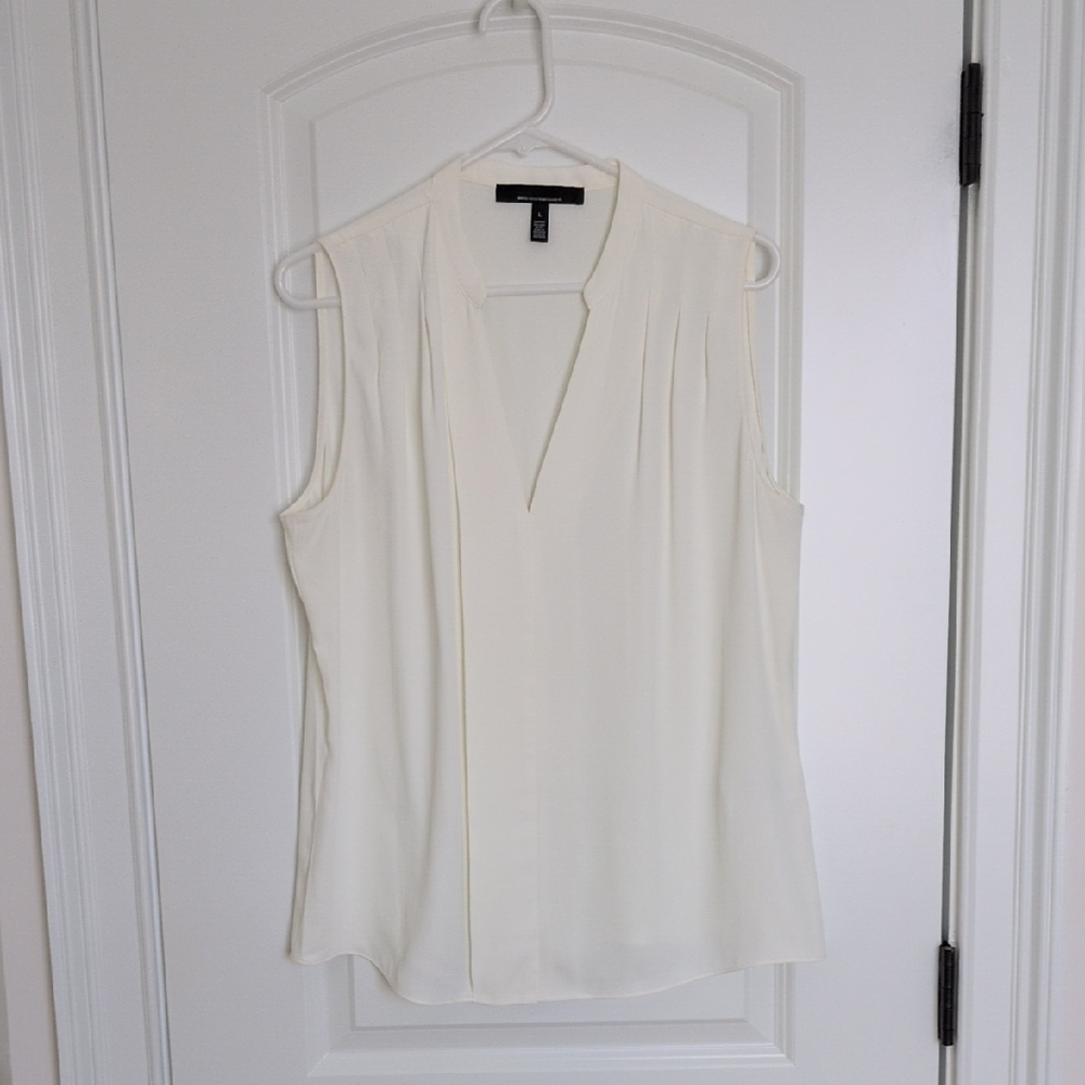WHBM Ivory Sleeveless V-neck Blouse